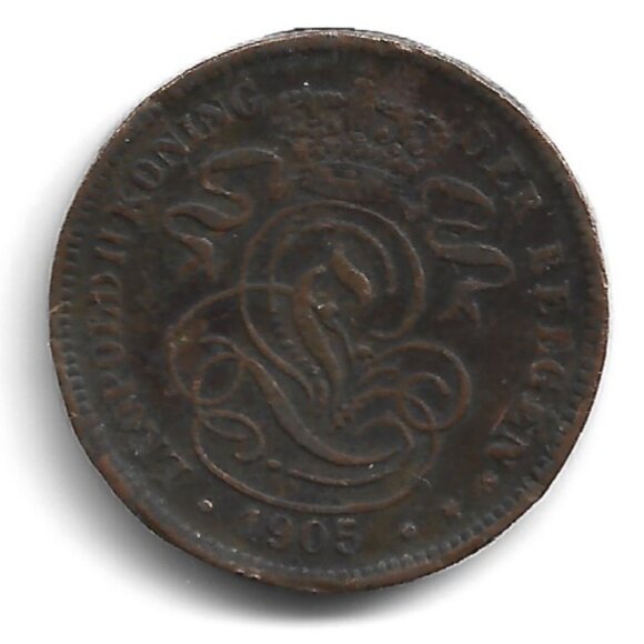 1905 Belgium 2 Centimes Coin (b861-18) - Picture 2 of 2